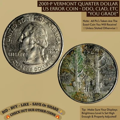 2001-P 25c Vermont 50 State Error Quarter Rare Errors Toning Colors OAK Like Art - Image 1 of 4