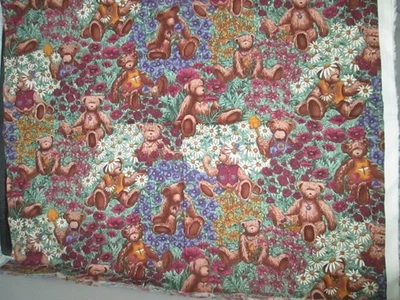 VTG South Seas Imports Teddy Bear Print Floral Quilting Cotton - 1/2 yard - Image 1 of 3