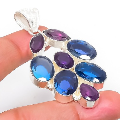 VETEMENTS "Ciondolo Gioielli Argento Sterling 925 Tormalina Bicolore Pietra Preziosa Ametista 2 36"