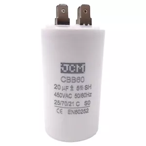 Condensatore funzionamento motore 20UF 450VAC 450 V AC CBB60 20 UF tappo bianco rotondo 50/60 HZ - Foto 1 di 2