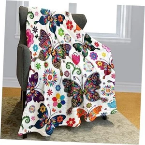 Soft Cozy Fleece Throw Blanket for Couch, Colorful Butterfly 50"X60" Color 1 - Picture 1 of 8