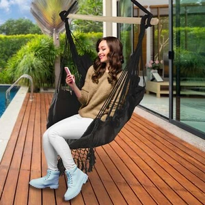 ALEKO Patio Hanging Rope Swing Hammock Chair Side Pocket Supports up to 440 lbs - Picture 1 of 11