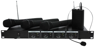 Ibiza VHF4 4-Kanal Funkmikrofon Wireless Karaoke Kabellos Drahtlos 1HE 19 Zoll - Bild 1 von 4