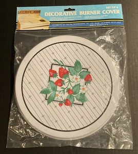 Set of 4 VTG Electric Decorative Strawberries Stove Top Burner Covers Flower NOS - Picture 1 of 5