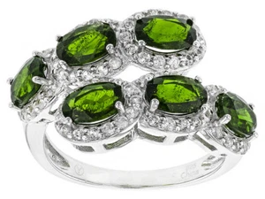 Chrome Diopside & White Topaz ByPass Sterling Silver white Gold over Ring - Picture 1 of 4
