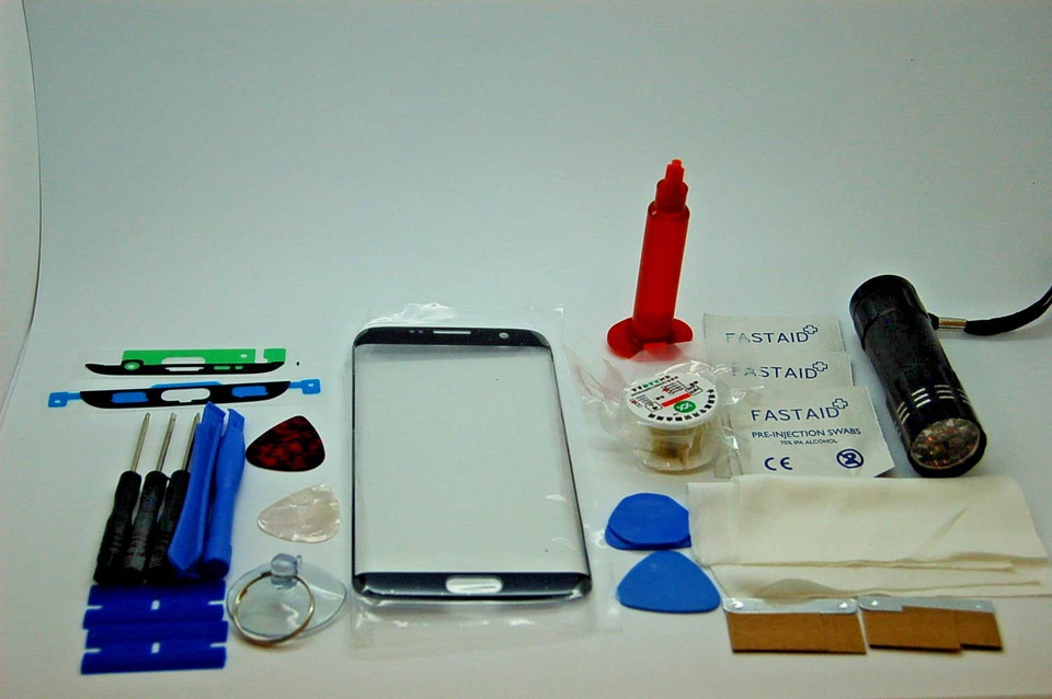 SANS MARQUE Samsung Galaxy S7 Edge Noir Kit de Réparation Verre Écran Avant, Colle, Torche