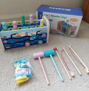 Irptey 7 in 1 Wooden Toys- Xylophone, Magnet Fishing, Whack-a-mole Etc. 3+ Toy - Picture 1 of 9