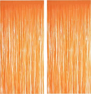Orange Tinsel Curtain Party Backdrop - Foil Fringe Curtain Party Streamers for - Picture 1 of 8