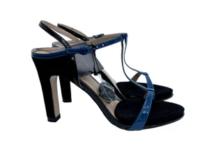Zara Azul Negro Tira en Tobillo Tacón Alto Sandalias Ru 4 5 6 - Imagen 1 de 10