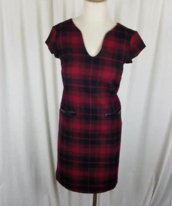 LL Bean Signature Red Black Tartan Buffalo Plaid Wool Sheath Dress Womens size 2 - Picture 1 of 7