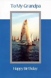 Bonita Tarjeta de FELIZ CUMPLEAÑOS PARA ABUELO, Velero por Saludos Populares + Sobre - Imagen 1 de 4