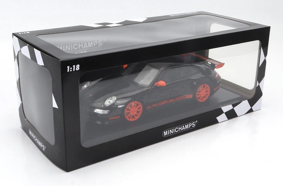 PORSCHE 911 997 GT3 RS COUPE BLACK 2007 MINICHAMPS 155062121 1 18 WHEELS ORANGE