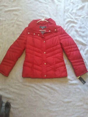 Kenneth Cole Reaction Red Puffer Quilted Down Feather Warm Winter Coat Jacket S - Image 1 of 4