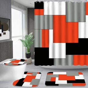Poedist 4 Pcs Bathroom Decor Shower Curtain Set with Rugs and Accessories,Red - Picture 1 of 7