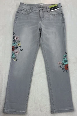 Pantalones de mezclilla ajustados al tobillo ana de tiro medio gris floral 5 bolsillos bigotes elásticos talla 2P Foto 1 de 4