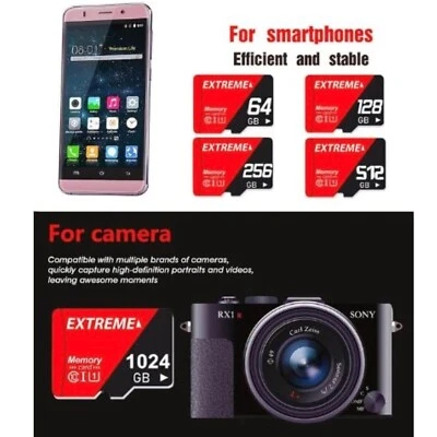 Micro SD Card 64GB 128GB 256GB 512GB 1TB Extreme Micro SD Memory Card TF Adapter - Image 1 of 4