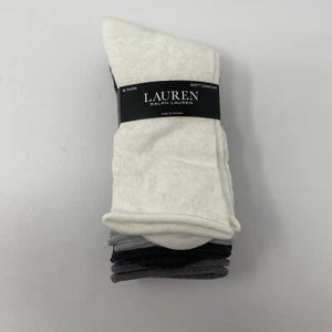 Lauren Ralph Lauren Womens Texture Crew Socks 6 pairs Gray, Blue, Ivory - Picture 1 of 8