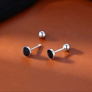 Surgical Steel Black Small Round Circle Stud Earrings Women's Jewelry Gift - Picture 1 of 2