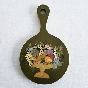 Vintage Hand Painted Wood Cutting Board Trivet Folk Art Farmhouse Cottagecore - Picture 1 of 10