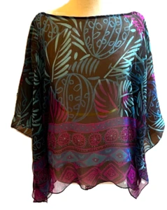 Chico's Sheer Boat Neck Poncho Style Blouse Assymetrical Hem Chicos Sz S / M - Picture 1 of 6