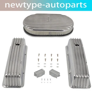 Para 1958-86 SBC Chevy Cubiertas de válvula con aletas altas y kit de filtro de aire completo ovalado de 15" - Imagen 1 de 10
