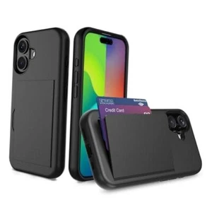 for Case with Card Holder,Credit Card Slot Protective Wallet iPhone 16 Black - Picture 1 of 7