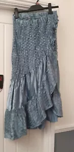 TRIBECA DESIGNER SIZE 12 SKIRT; TURQUOISE SILK (?) LACE/GLITTER; USED - Picture 1 of 4