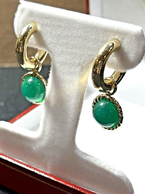 Pendientes PBD firmados en oro amarillo de 14k diseño Peter Brams verde colgante desmontables Foto 1 de 4