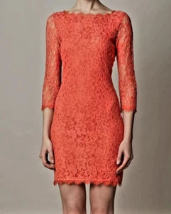 Neu ohne Etikett Diane von Furstenberg DVF Zarita U-Ausschnitt Spitzenkleid Tulpenfarbe Größe 8 - Bild 1 von 7