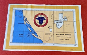 Vintage Cotton Tea Towel Hutt River Province WA 1970 Pattern Historical Map Art - Picture 1 of 15