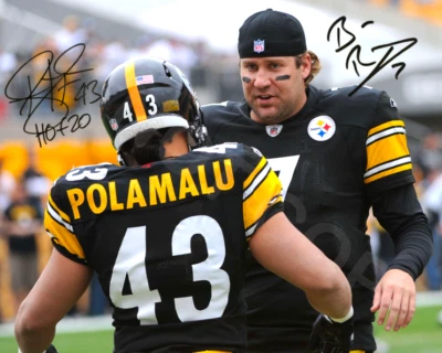 Foto de reimpressão autografada 8x10 de Ben Roethlisberger / Troy Polamalu Steelers HOF - Imagem 1 de 2