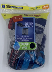 6 Pair Hanes Boy’s Solid Color & Stripe Pattern Boxer Briefs (M 10-12) #B101 - Picture 1 of 1