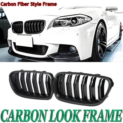 Carbon Fiber Look Frame Front Kidney Grille For 2010-16 BMW F10 F11 M5 535i 550i - Image 1 of 4