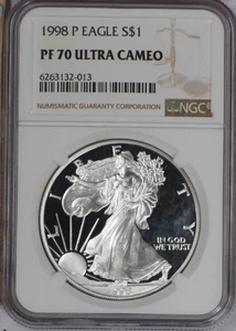 1998-P Silver Eagle 1 oz. $1 NGC PF70 Ultra Cameo. Free shipping. - Picture 1 of 2