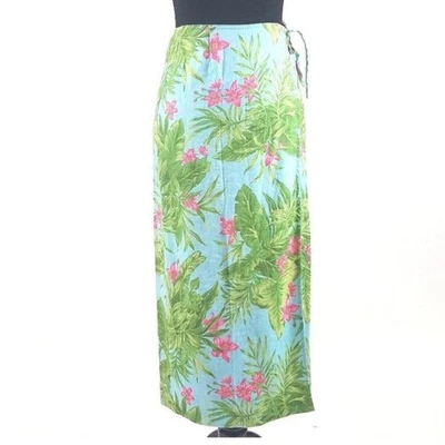 Jones New York Azul y Rosa Floral Estampado Tropical Lino Falda Envolvente   Foto 1 de 4