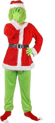 Grinch Monster Santa Costume for Adults 7PCS Christmas Outfit (S–3XL) - Image 1 of 4