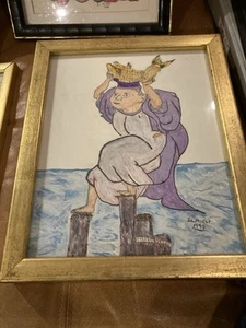 Feder und Tusche Original Zeichnung mit gespitzten Essstäbchen und farbiger Tinte - Bild 1 von 1