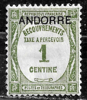 HICK GIRL- MINT FRENCH ANDORRE STAMP   SC#J9  1927  POSTAGE DUE     M69 - Image 1 of 2