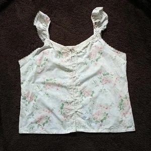Laura Ashley Camisole Top L Cream Pink Lace Ruffle CottagecoreFeminine Victorian - Picture 1 of 9
