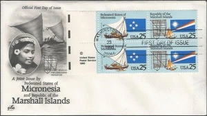 Scott 2506-07 FDC block of 4 - 25 cent - 1990 - Micronesia and Marshall Islands - Picture 1 of 2