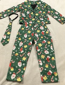 Christmas Holiday Youth Boys Suit With Tie Size XSmall Red Green Santa Stocking - Picture 1 of 13