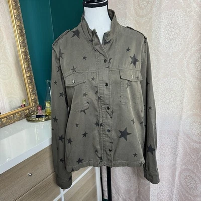 By Together Army Green Military Style Jacket Green w/ Black Stars Sz Large - Image 1 of 4