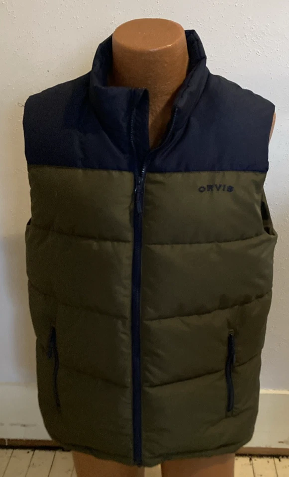 Men's Medium ORVIS Ripstop Olive Green & Blue Full-Zip Insulated Puffer Vest - Image 1 of 1