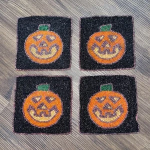 Posavasos vintage con cuentas de Halloween años 80 decoración de otoño hogar Jack-o’-lantern calabaza - Imagen 1 de 4
