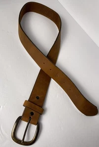 Justin Leather Belt Smooth Tan Size 32 Brass Colored Single Prong Buckle USA - Picture 1 of 15