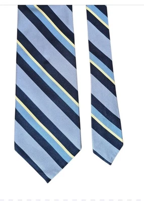 Vintage Rivetz of Boston Repp Seven Fold Mens Blue & Yellow Silk Striped Tie - Image 1 of 3