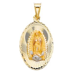 14K Tri Color Gold Guadalupe Stamp Religious Charm Pendant For Necklace or Chain - Picture 1 of 4