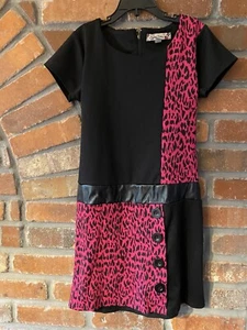 Speechless Girls Kids Black Pink Animal Print Buttons Dress Holiday Party Sz 10 - Picture 1 of 5