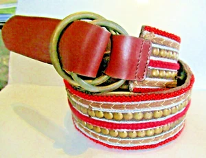 LUCKY BRAND Beaded Embellished Leather Belt 2 1/2" wide SZ Small O Ring 1086 - Picture 1 of 4