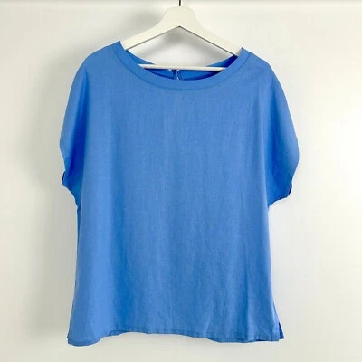 House of Bruar Linen Mix Top Blouse UK 12 Oversized Boxy Fit Pale Blue Holiday - Image 1 of 4